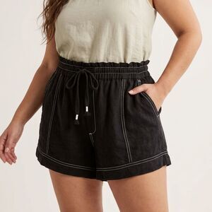 Anthropologie Black Linen Blend Shorts Size L High Rise Bohemian Summer Beach